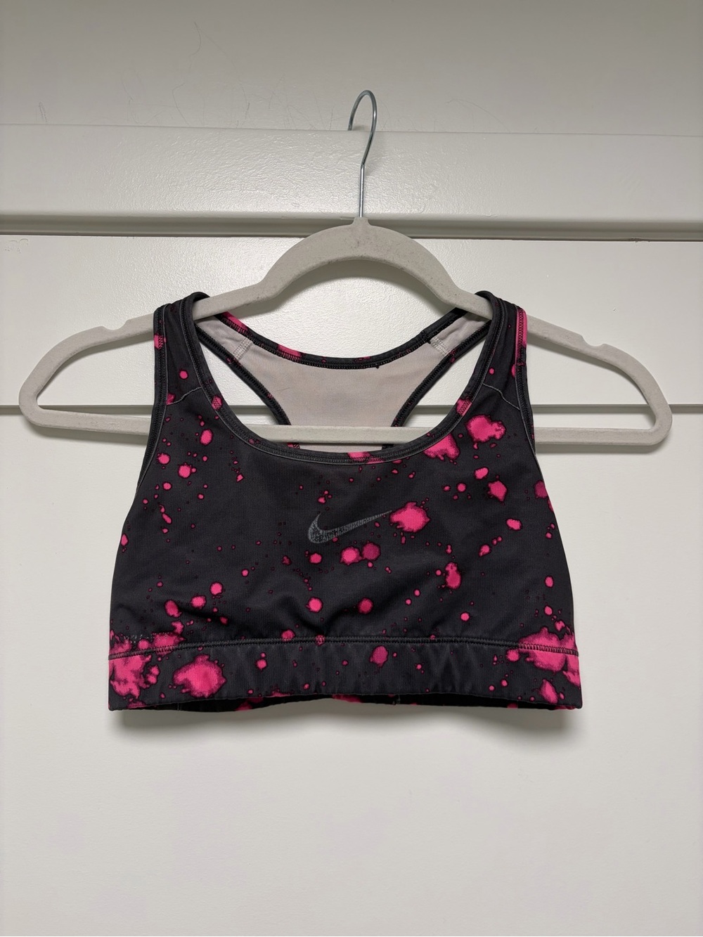 Vintage Nike Black Sports Bra with Hot Pink Splatter